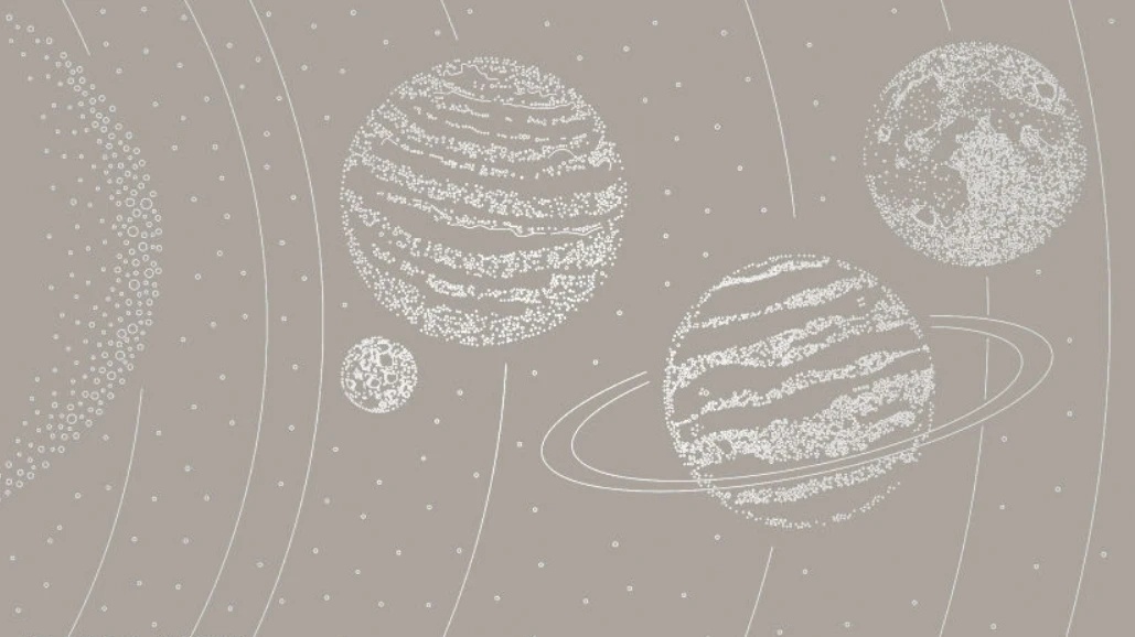 Фотообои и фрески на стену - графика, планеты, поталь, серебро