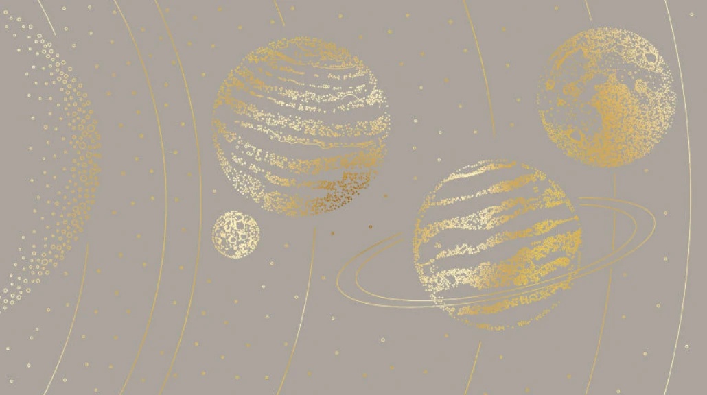 Фотообои и фрески на стену - графика, золотая, золотые линии, серо-коричневая