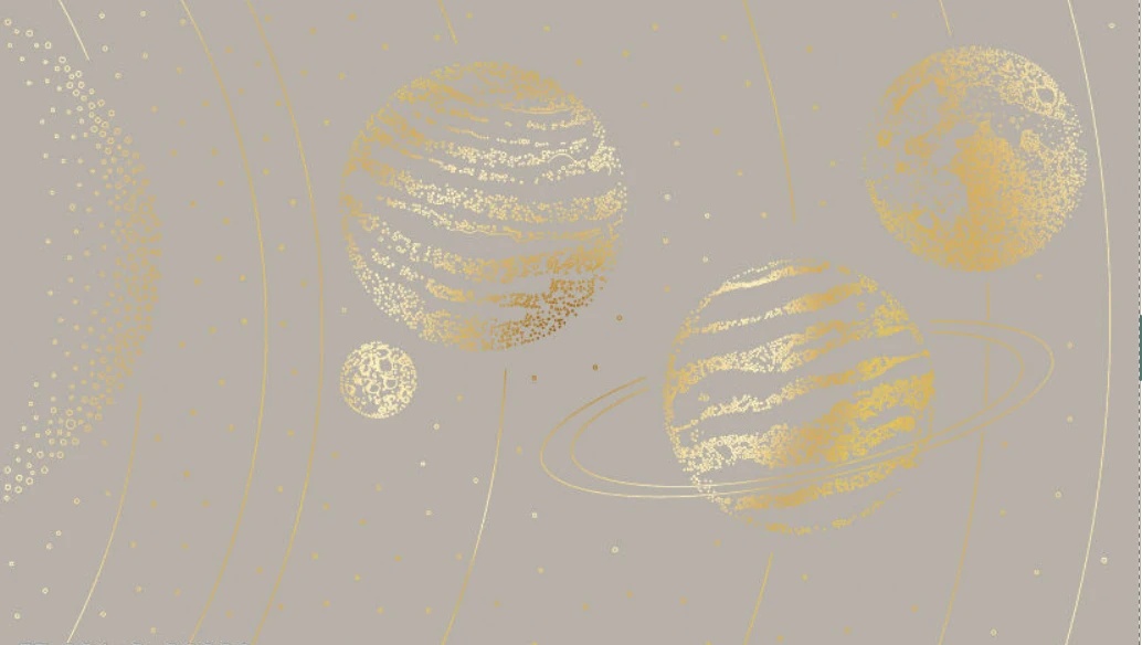 Фотообои и фрески на стену - графика, планеты, с золотом, золотая, золотые линии, бежево-серая