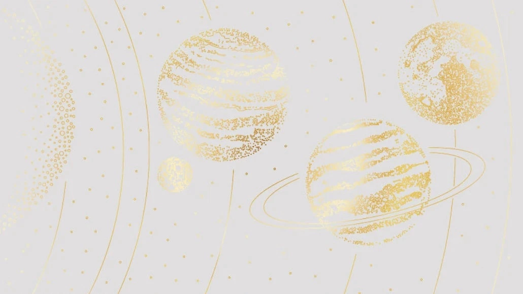 Фотообои и фрески на стену - графика, планеты, с золотом, золотая, золотые линии, светло серая