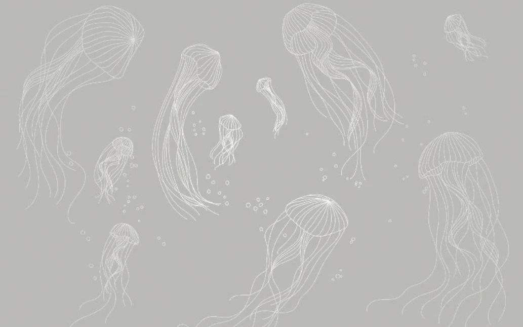 Фотообои и фрески на стену - графика, медузы, белые линии, серая