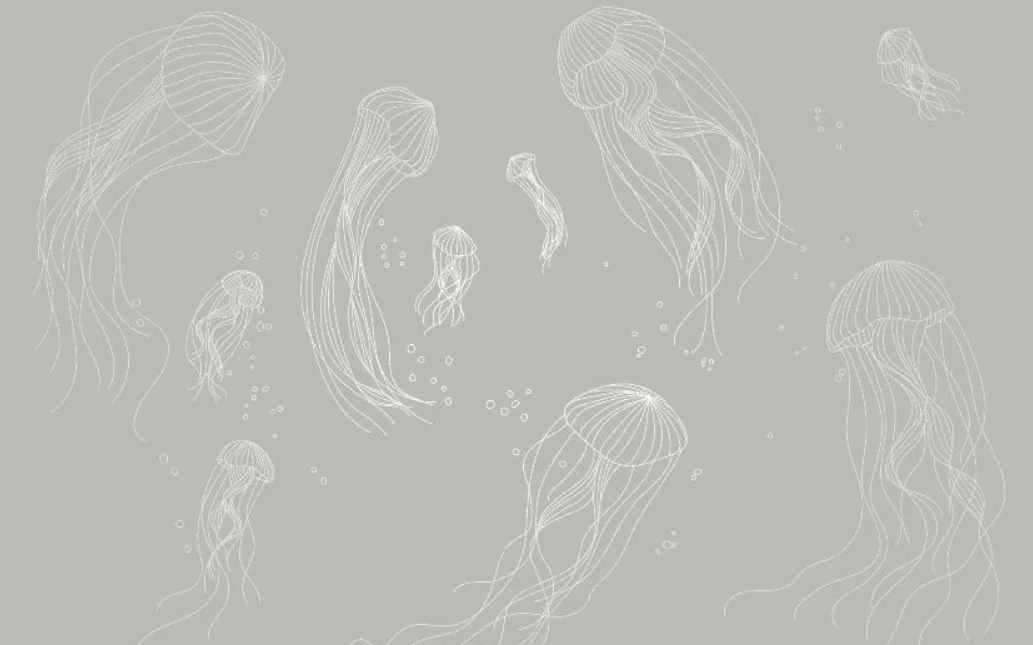 Фотообои и фрески на стену - графика, медузы, белые линии, серая