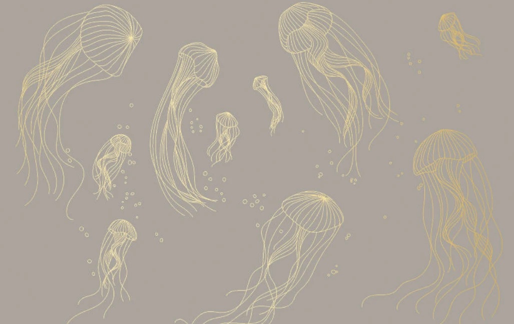 Фотообои на стену - графика, медузы, золотые линии, с золотом, золотая, цвета какао