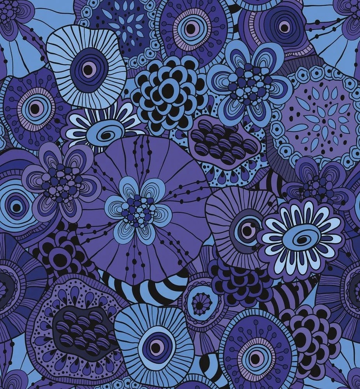 Фотообои и фрески на стену - графика, цветы, узор, синий