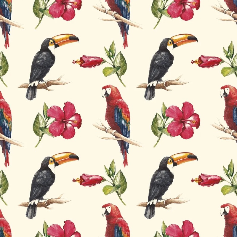 Фотообои на стену - цветы, птицы, обои, на кремовом фоне