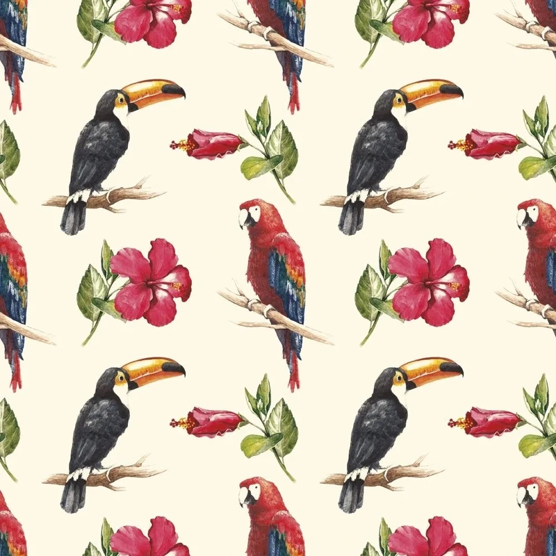 Фотообои и фрески на стену - цветы, птицы, обои, на кремовом фоне