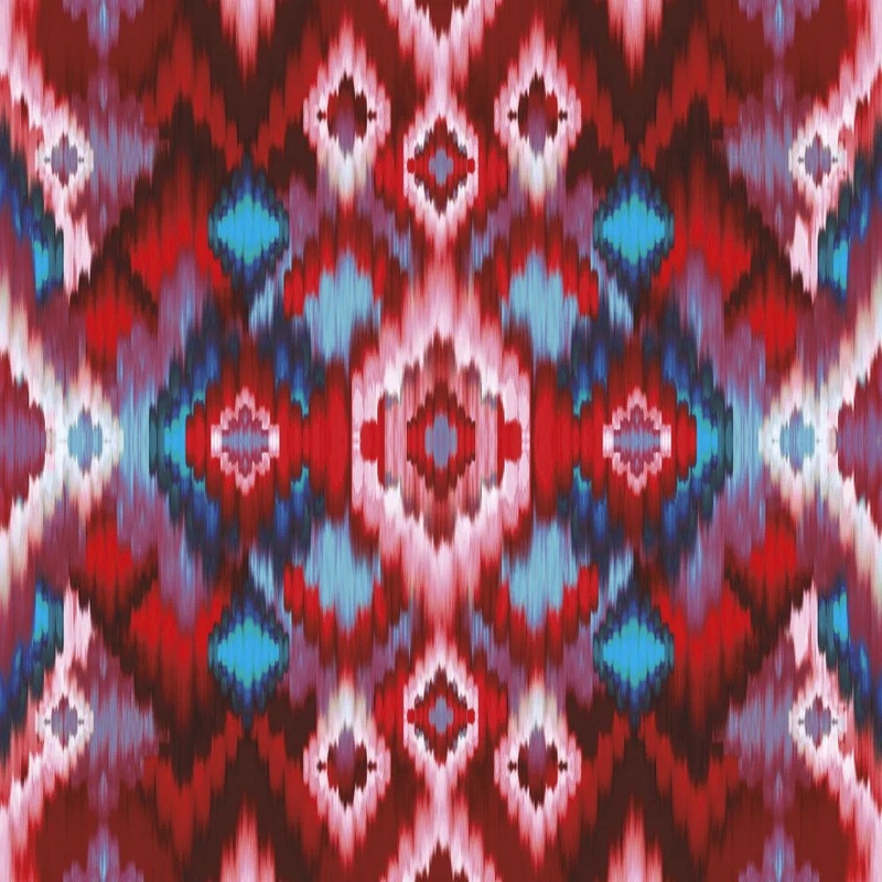 Фотообои на стену - в загородный дом, узор, сине-красная