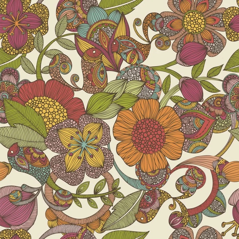 Фотообои и фрески на стену - в загородный дом, узор, цветы, на кремовом фоне