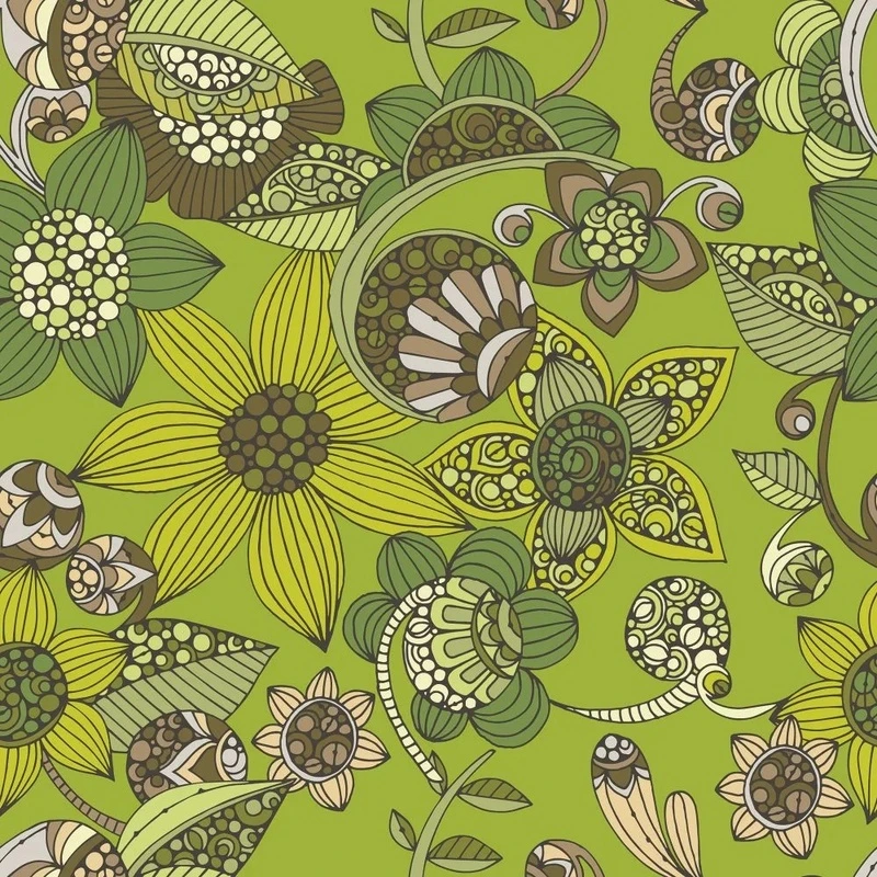 Фотообои и фрески на стену - в загородный дом, узор, цветы, зеленая, яркие