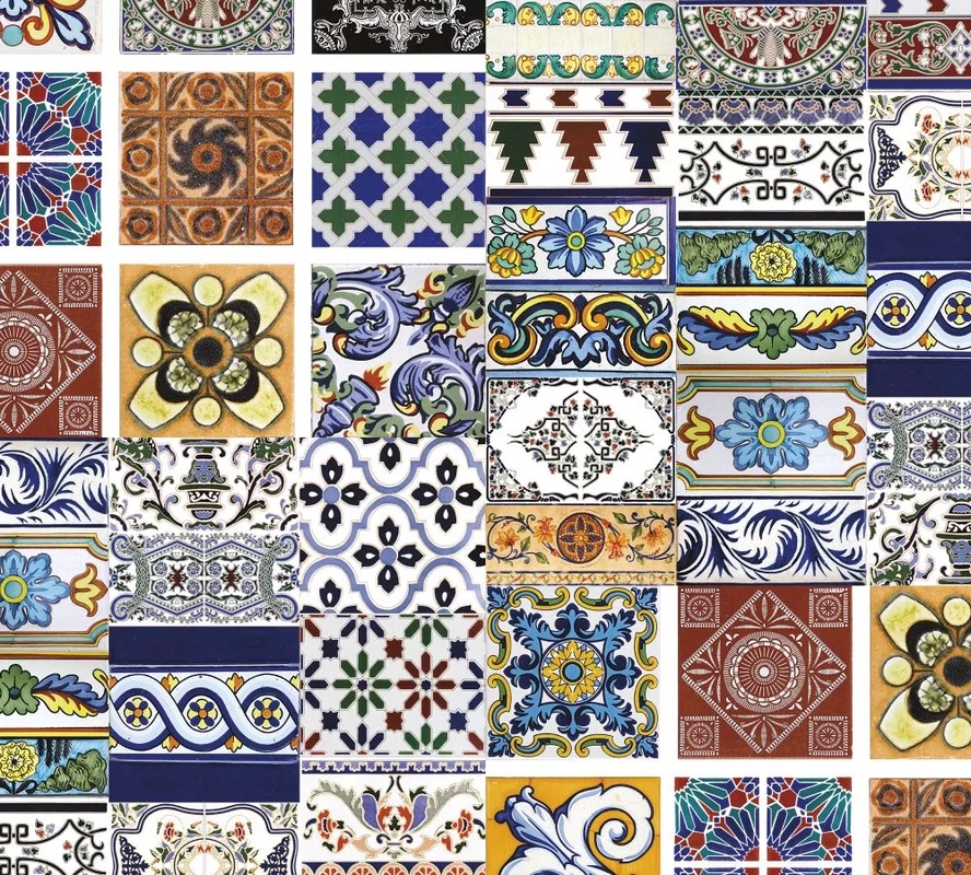 Фотообои на стену - в загородный дом, узор, сине-коричневый