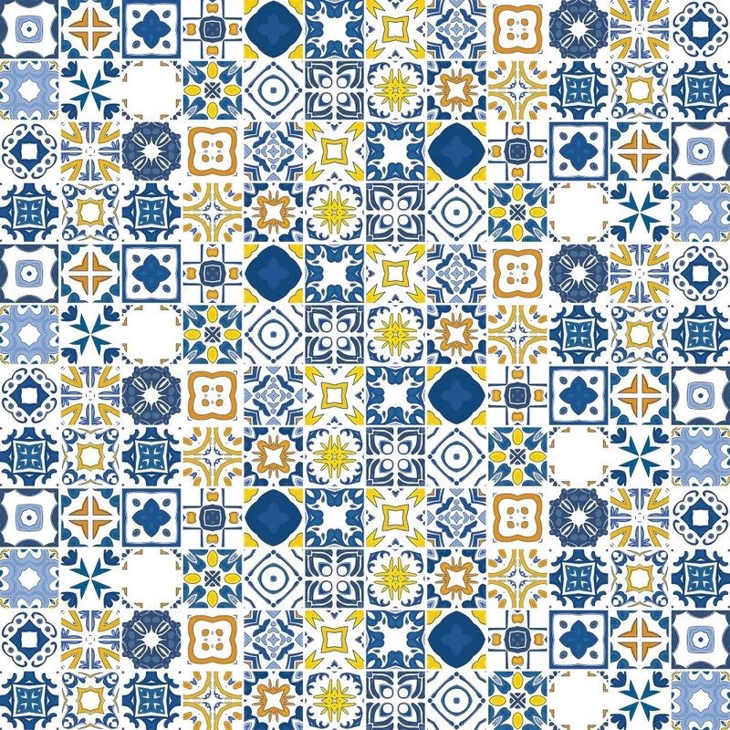 Фотообои и фрески на стену - в загородный дом, узор, бело-синий, мозаика