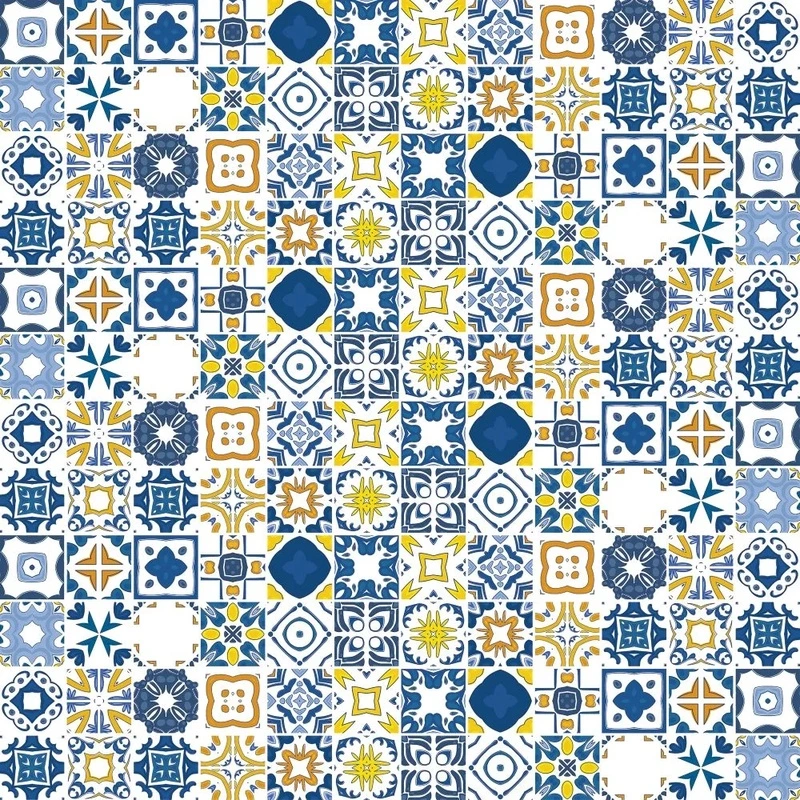 Фотообои и фрески на стену - в загородный дом, узор, бело-синий, мозаика