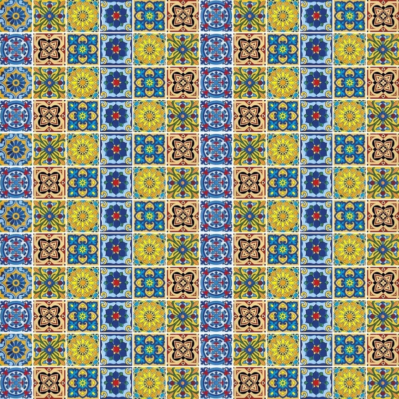 Фотообои и фрески на стену - в загородный дом, узоры, мозаика, сине-желтая