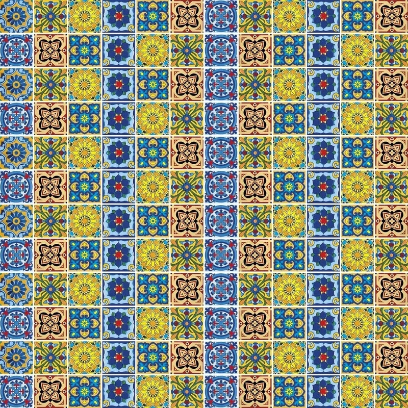 Фотообои и фрески на стену - в загородный дом, узоры, мозаика, сине-желтая