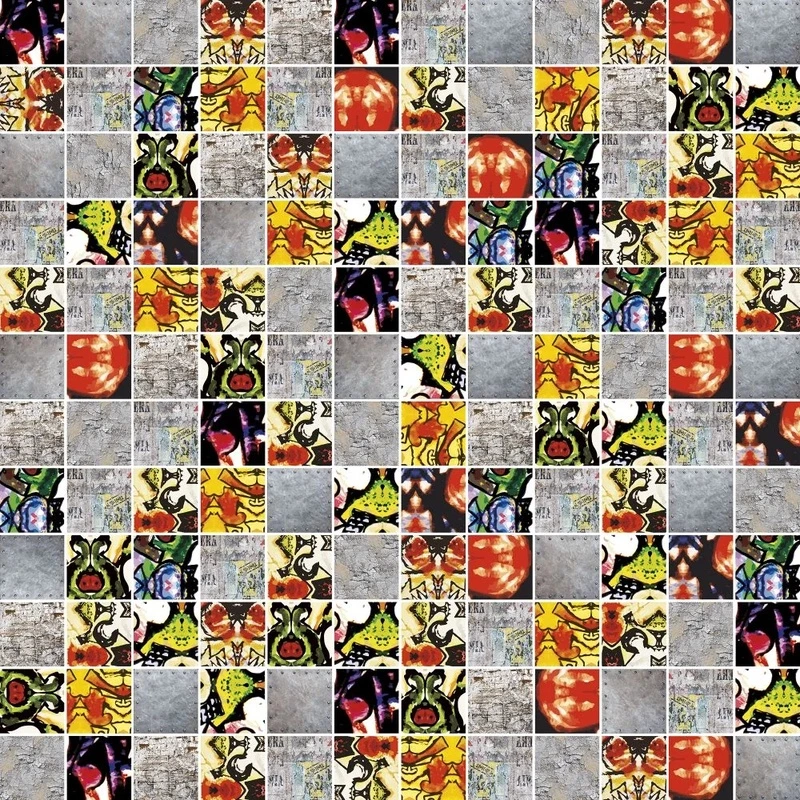 Фотообои и фрески на стену - в загородный дом, узор, мозаика, серая, красно-желтая