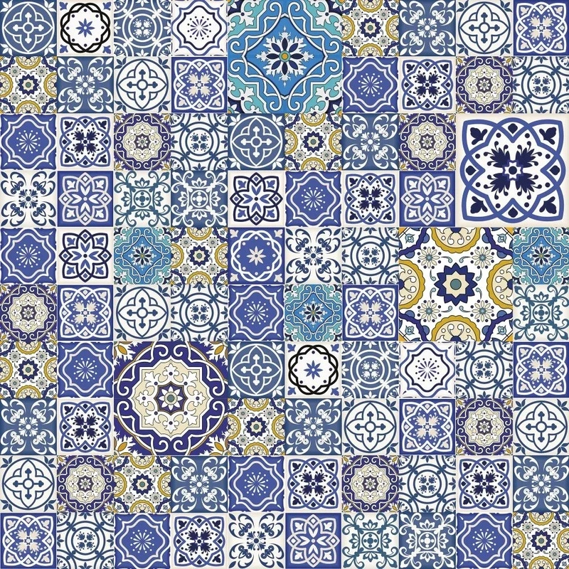 Фотообои и фрески на стену - в загородный дом, узор, гжель, бело-синяя