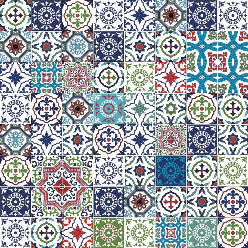 Фотообои и фрески на стену - в загородный дом, узор, мозаика, изразцы, бело-синий