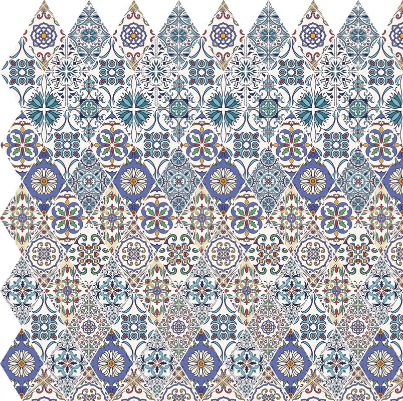 Фотообои и фрески на стену - в загородный дом, узор, мозаика, гжель, серо-голубая