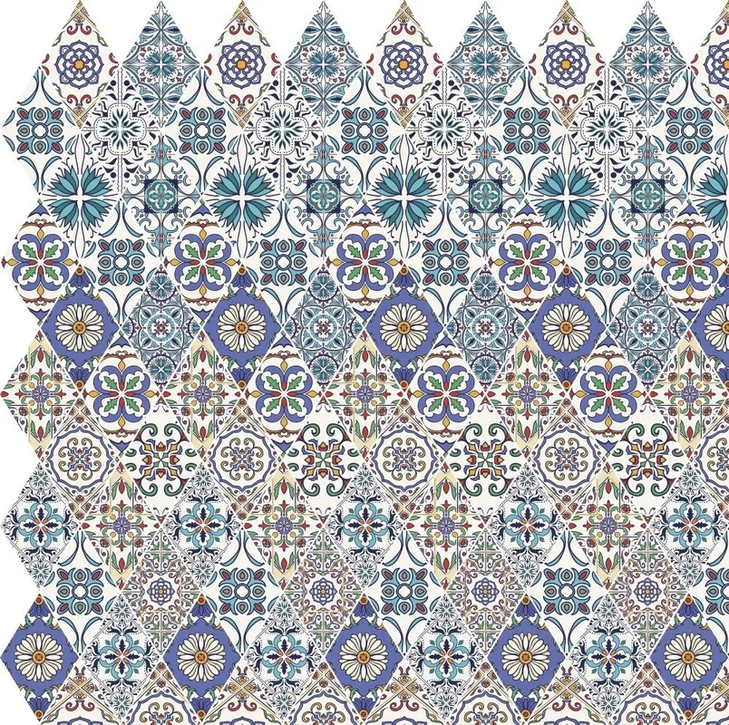 Фотообои на стену - в загородный дом, узор, мозаика, гжель, серо-голубая