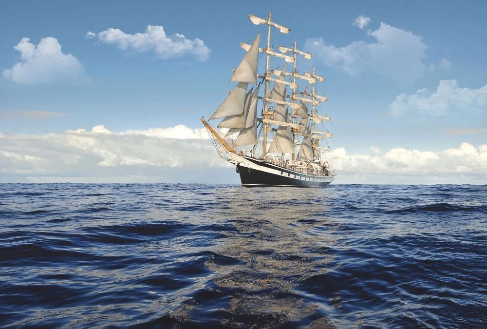 Фотообои и фрески на стену - в детскую комнату, море, парусник, синяя