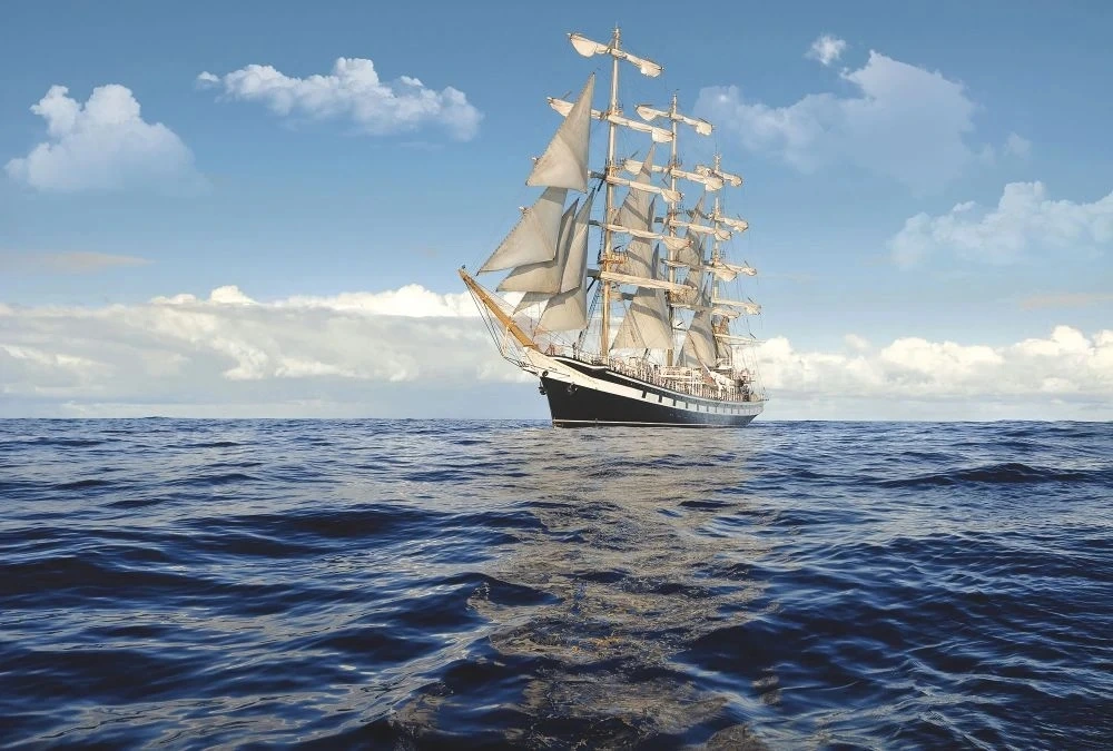 Фотообои и фрески на стену - в детскую комнату, море, парусник, синяя