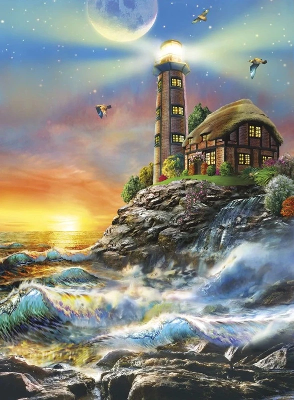 Фотообои на стену - в детскую комнату, закат, море, маяк