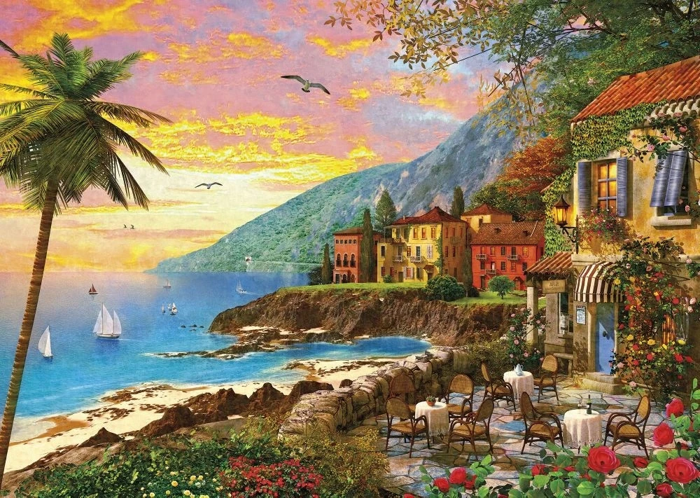 Фотообои и фрески на стену - пейзаж, морской, закат, пальма