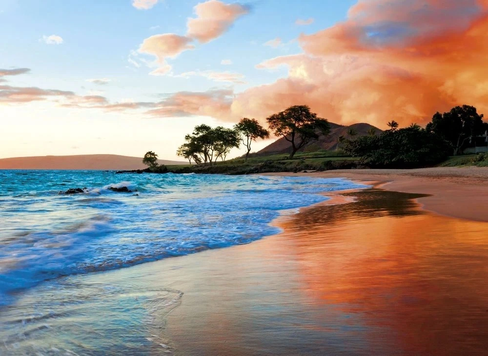 Фотообои на стену - пейзаж, закат, море, берег, песок