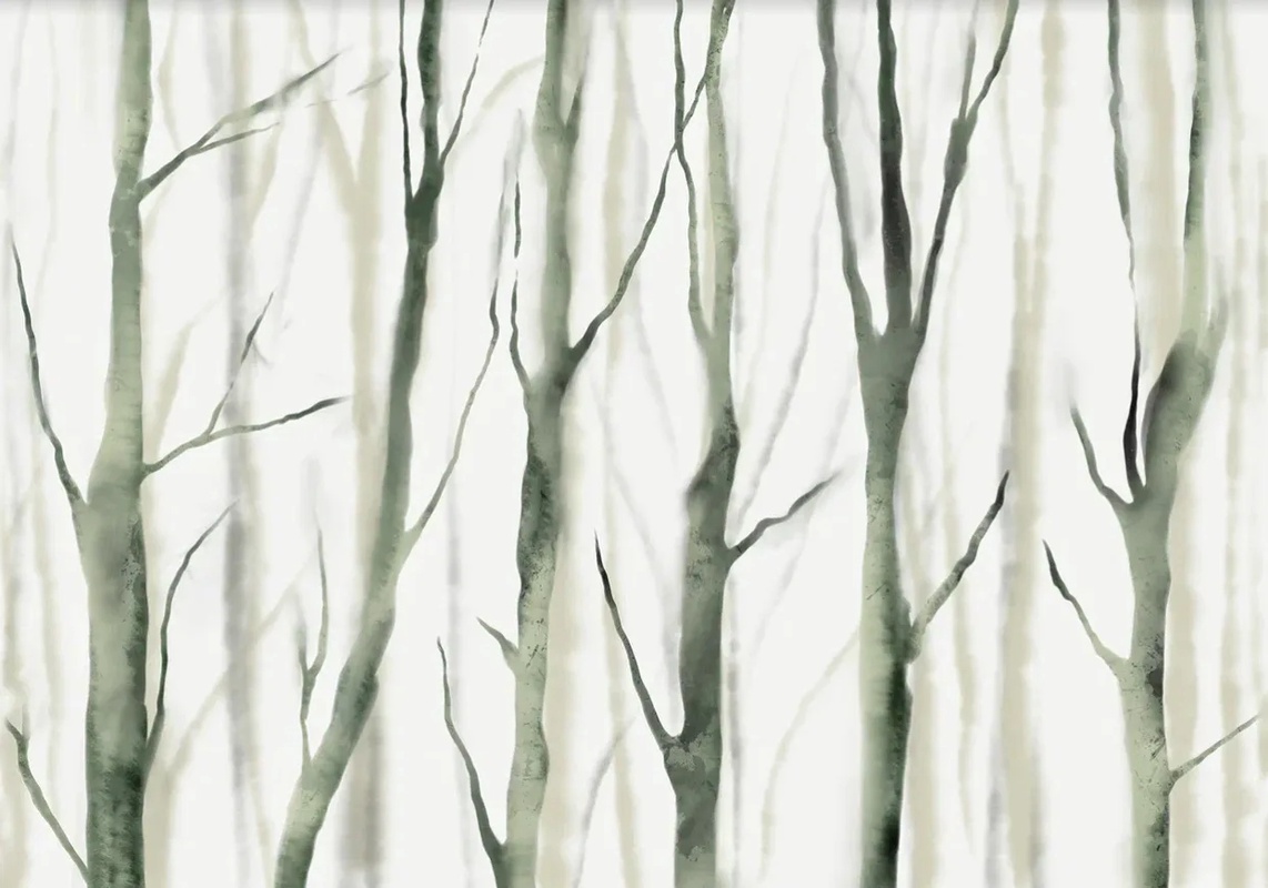 Фотообои и фрески на стену - в загородный дом, деревья, стволы, на бежевом фоне