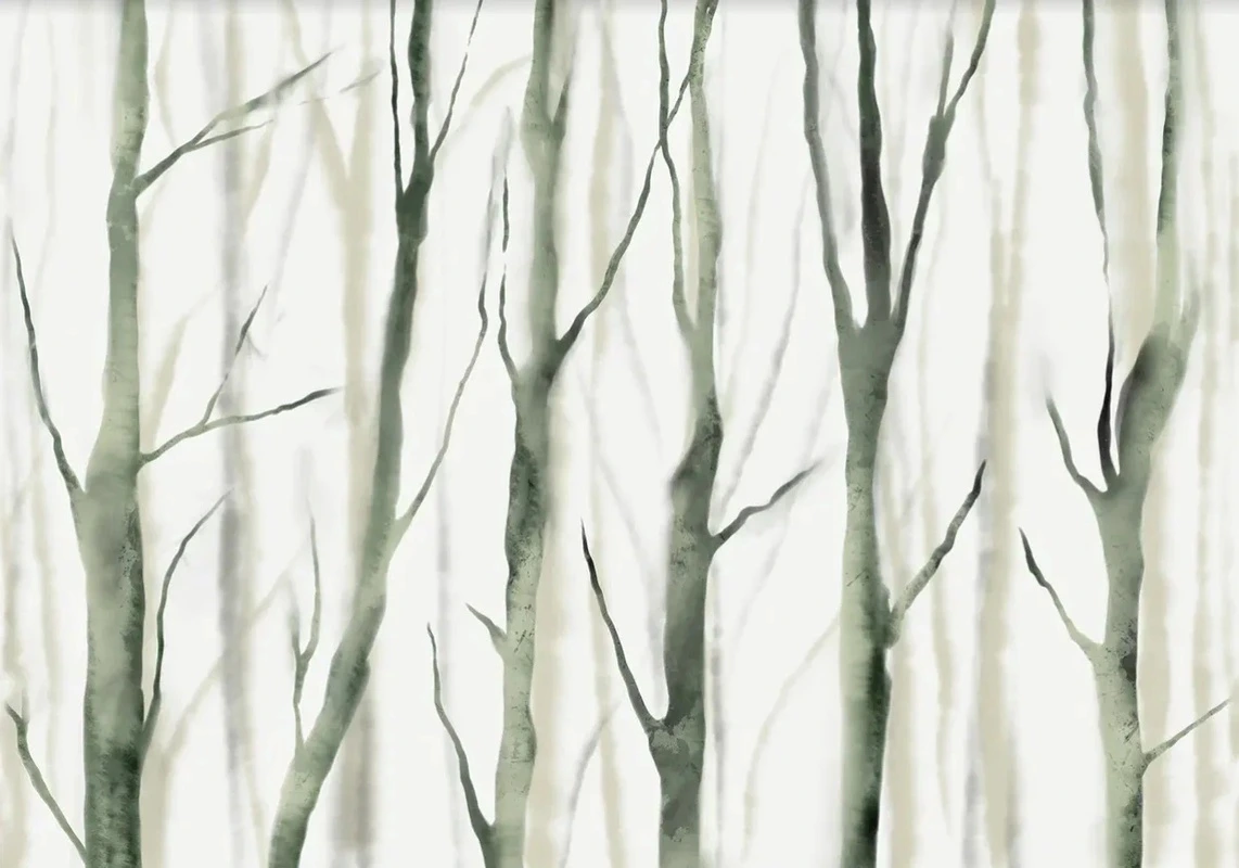 Фотообои и фрески на стену - в загородный дом, деревья, стволы, на бежевом фоне