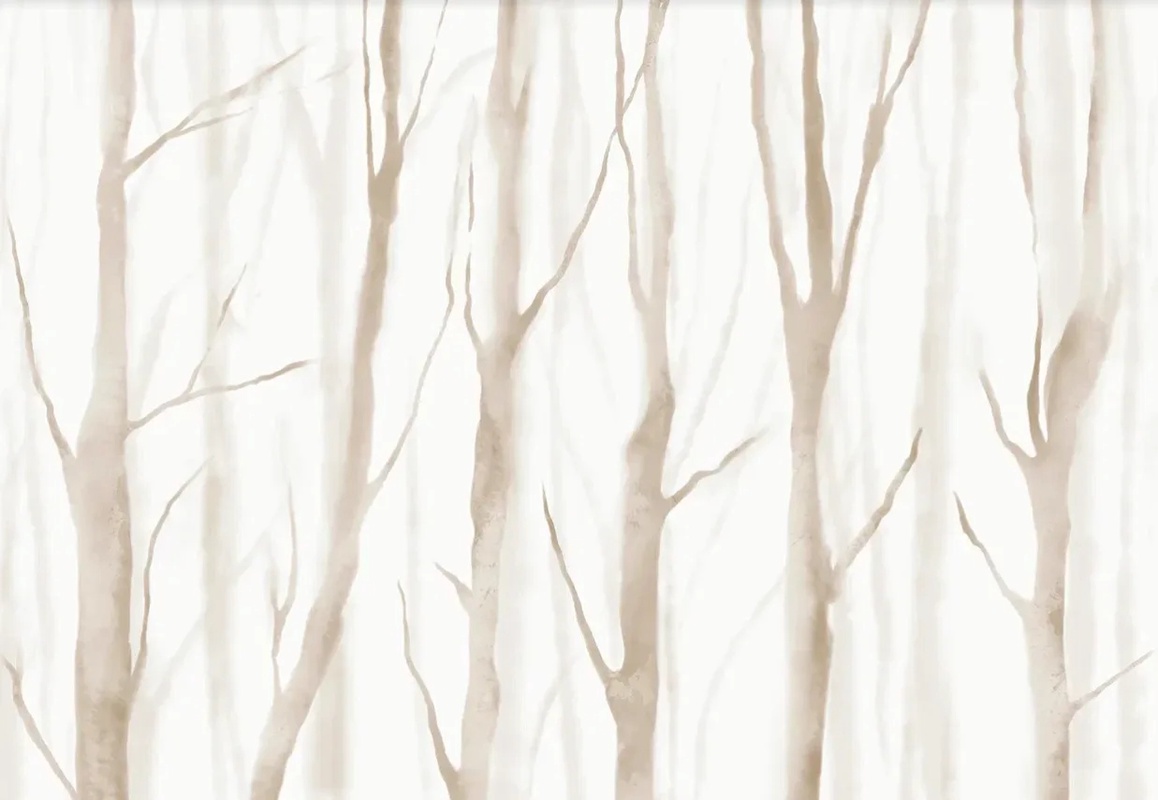 Фотообои на стену - в загородный дом, деревья, стволы, бежевые