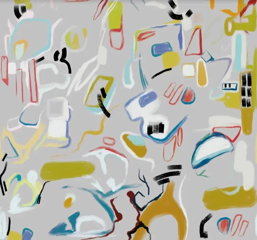 Фотообои и фрески на стену - в детскую комнату, абстракция, на сером фоне, цвета горчицы