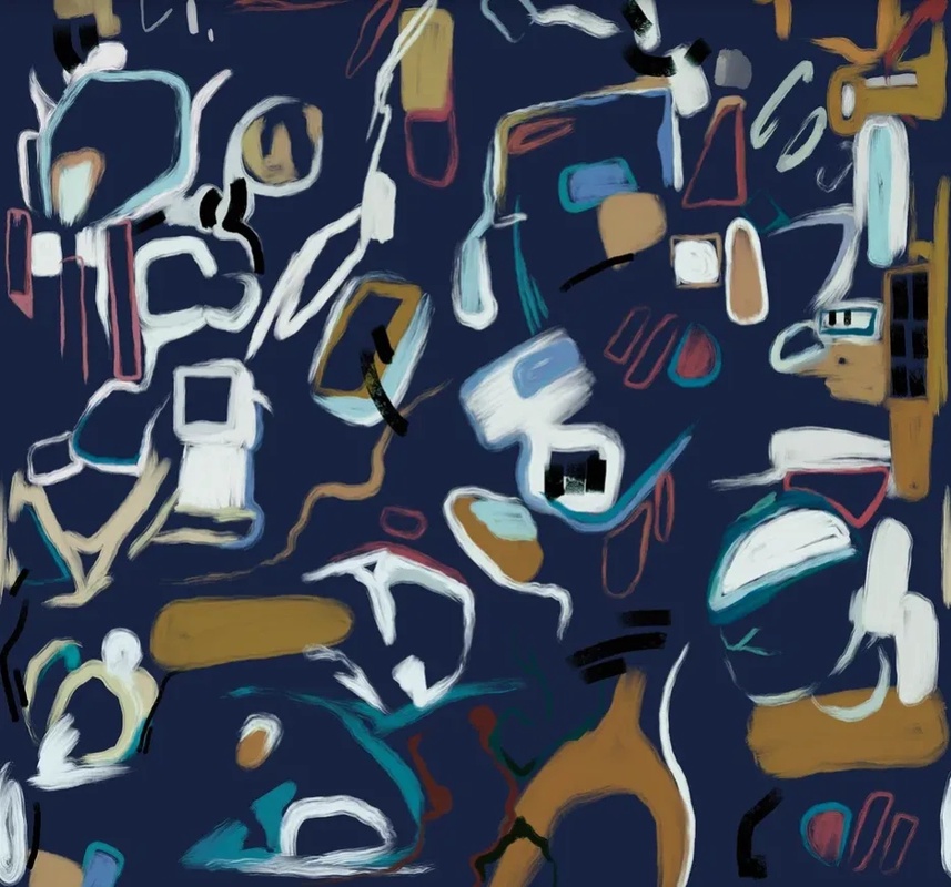 Фотообои на стену - абстракция, на синем фоне, белые