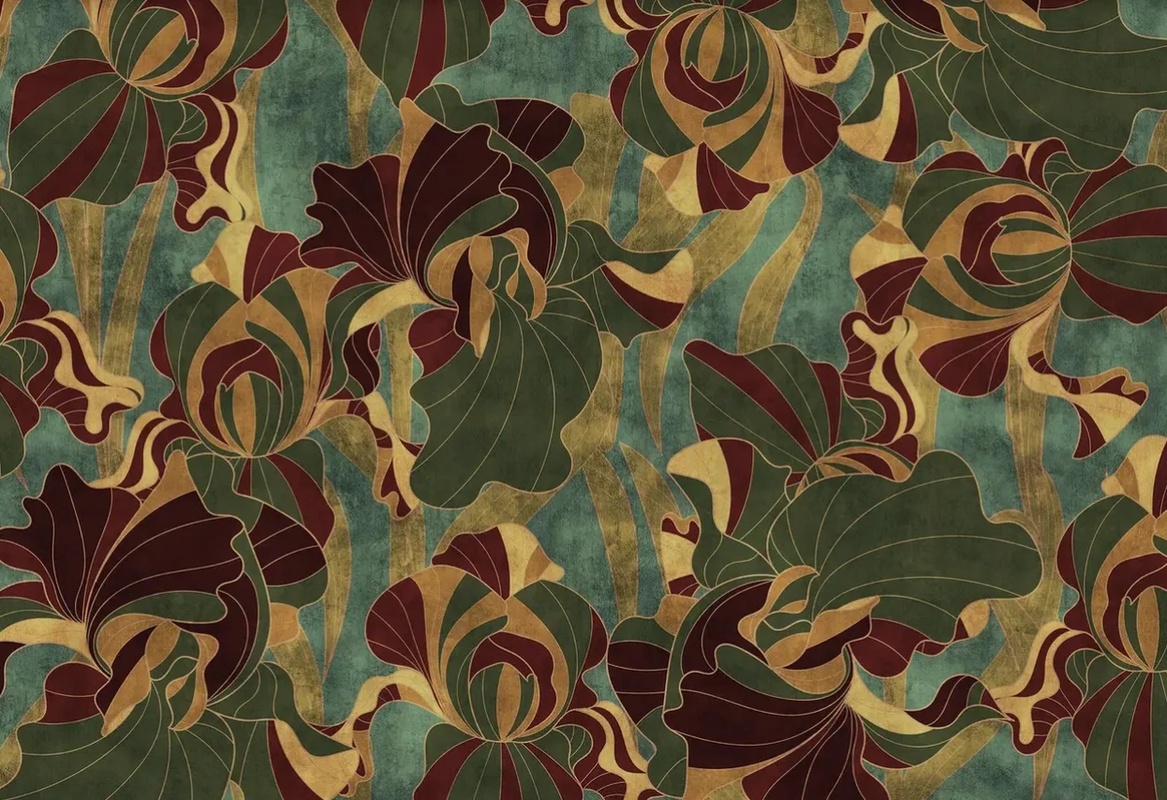 Фотообои на стену - абстракция, на зеленом фоне, зелено-коричневая