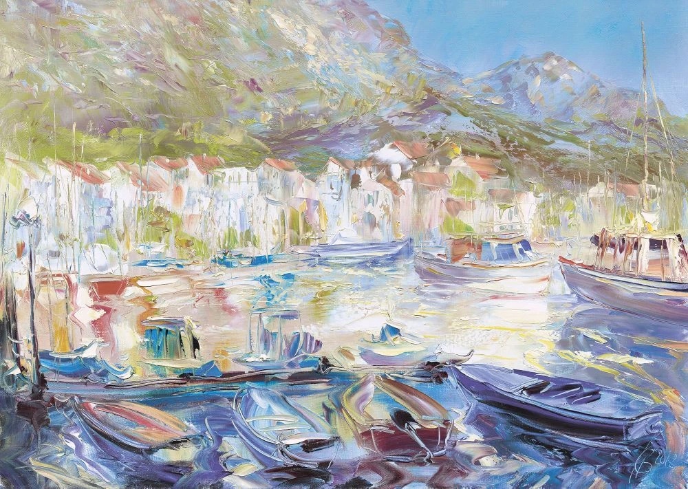 Фотообои и фрески на стену - пейзаж, морской, море, живопись, берег моря, живописный, лодки