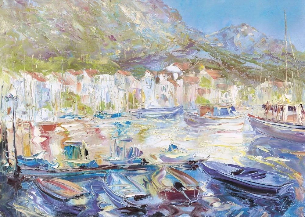 Фотообои и фрески на стену - пейзаж, морской, море, живопись, берег моря, живописный, лодки