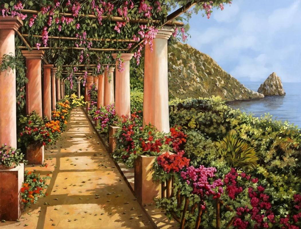 Фотообои на стену - пейзаж, морской, море, колонны, яркие