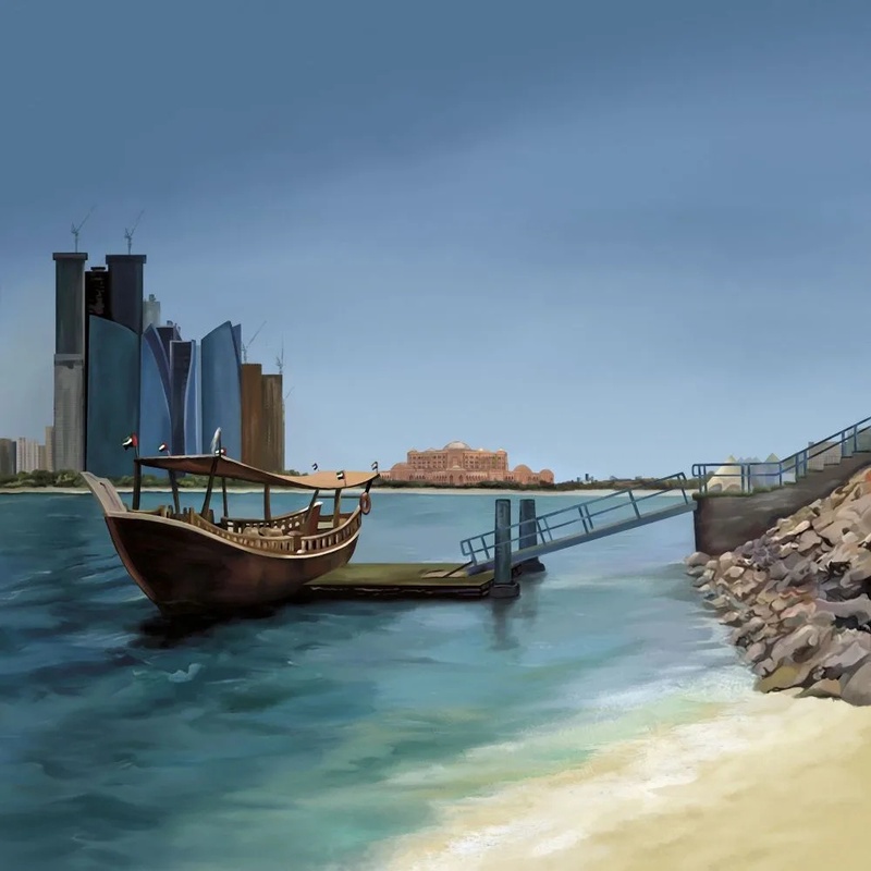 Фотообои на стену - пейзаж, морской, море, сити, мегаполис, небоскребы, причал