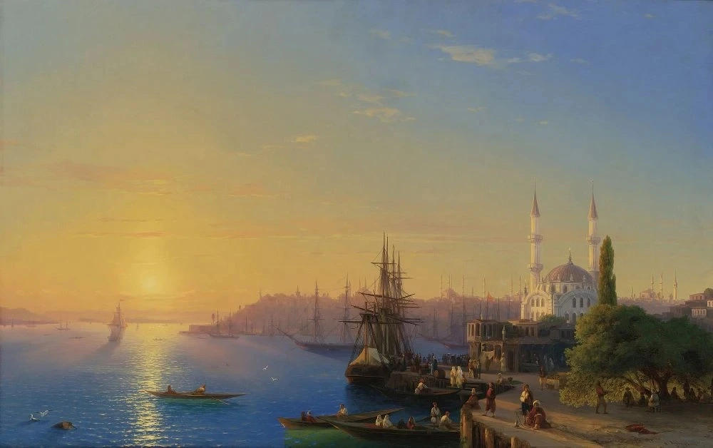 Фотообои и фрески на стену - пейзаж, морской, море, закат, причал, корабль