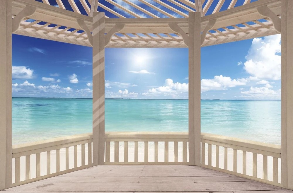 Фотообои на стену - пейзаж, море, небо, терраса, бирюзовая, бежевая