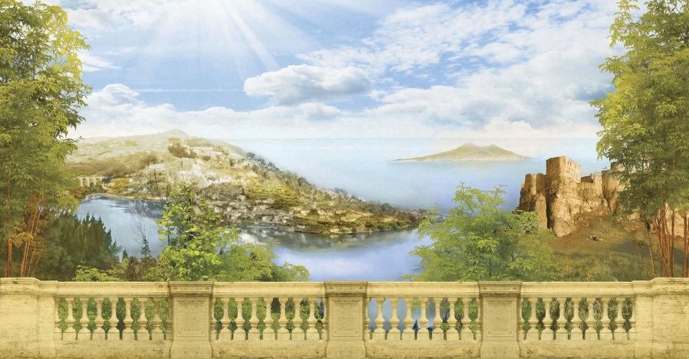 Фотообои на стену - пейзаж, море, небо, терраса, горы