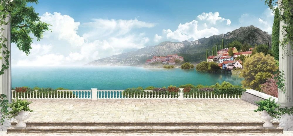 Фотообои на стену - пейзаж, морской, море, небо, терраса, горы