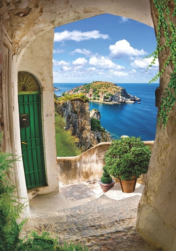 Фотообои и фрески на стену - пейзаж, морской, море, арка, зеленая, ярко синий