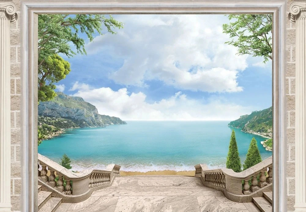 Фотообои и фрески на стену - пейзаж, морской, море, терраса, бирюзовое, голубое небо