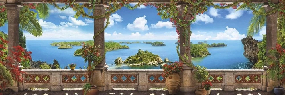 Фотообои и фрески на стену - пейзаж, морской, море, колонны, острова, коричневая
