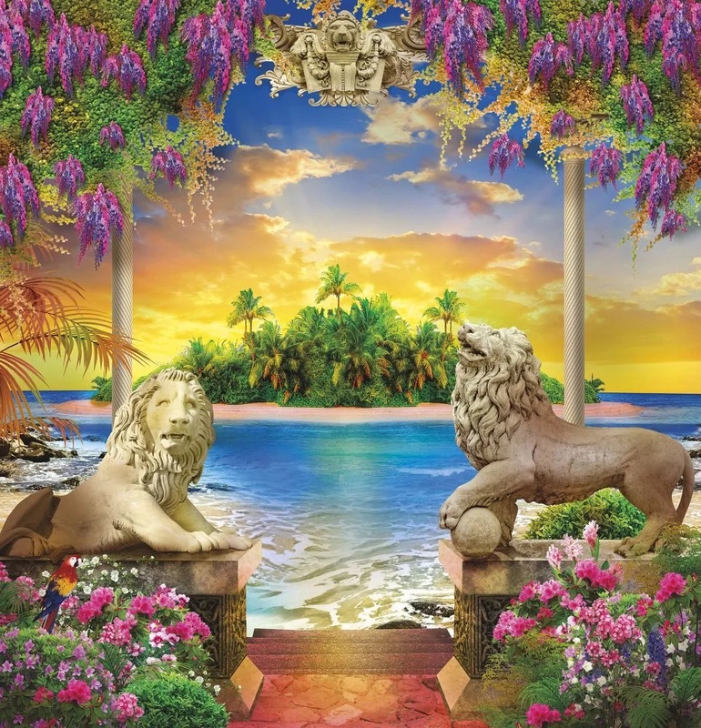 Фотообои и фрески на стену - пейзаж, морской, море, львы, яркие