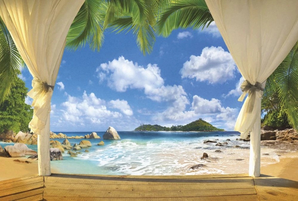 Фотообои и фрески на стену - пейзаж, морской, море, терраса, колонны, бухта