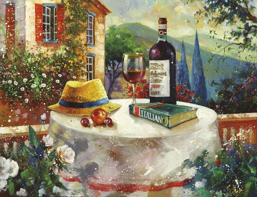 Фотообои и фрески на стену - живопись, картины, стол, вино, шляпа