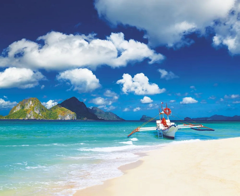 Фотообои и фрески на стену - пейзаж, морской, море, берег, песок, лодка