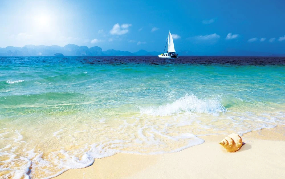 Фотообои и фрески на стену - пейзаж, морской, море, песчаный берег, яхта